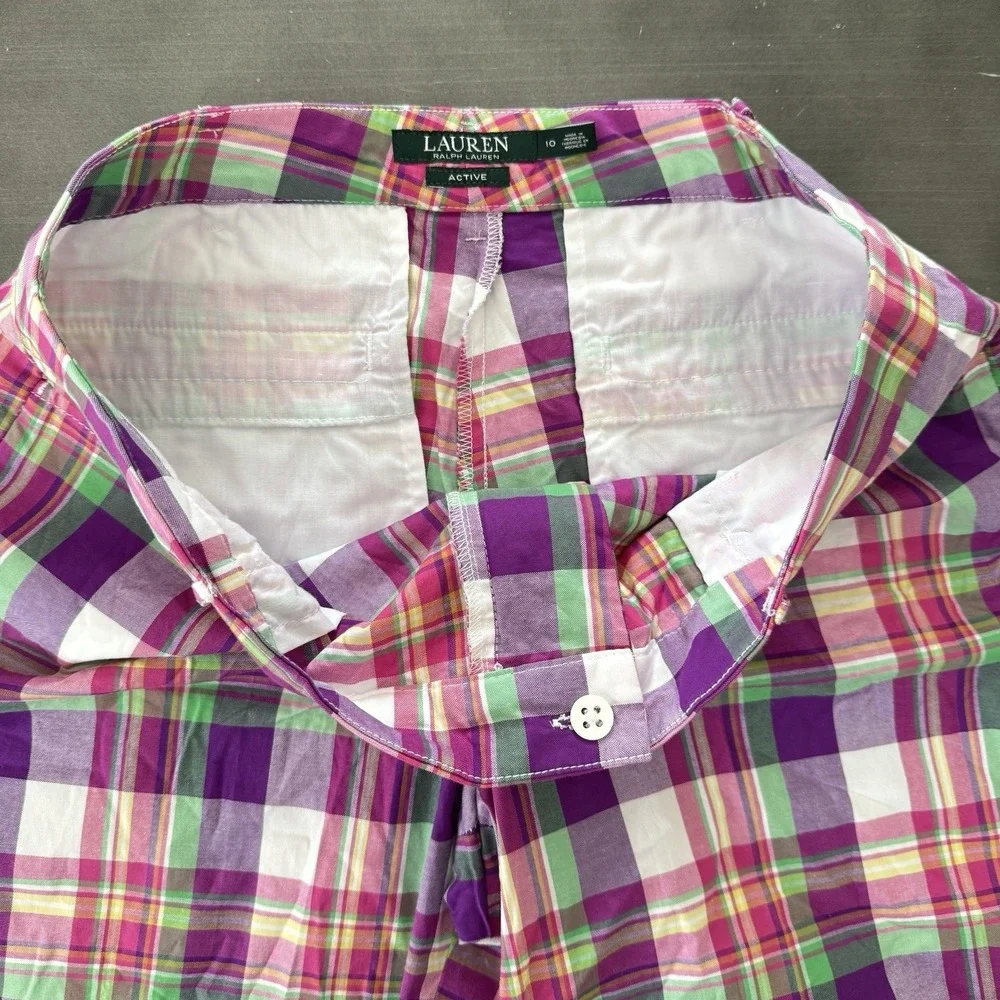 LRL Ralph Lauren Active Colorful Pink Purple Plaid Chino Short Golf Shorts 10